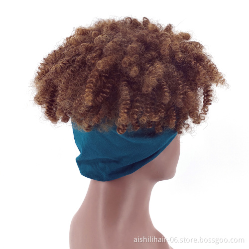 Aishili wholesale cheap short brown hair kinky afro deep curly synthetic headband wigs for women